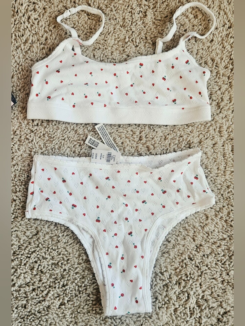 NWT PINK Victoria's Secret Cherry Heart Bra & Cheeky Panty Set